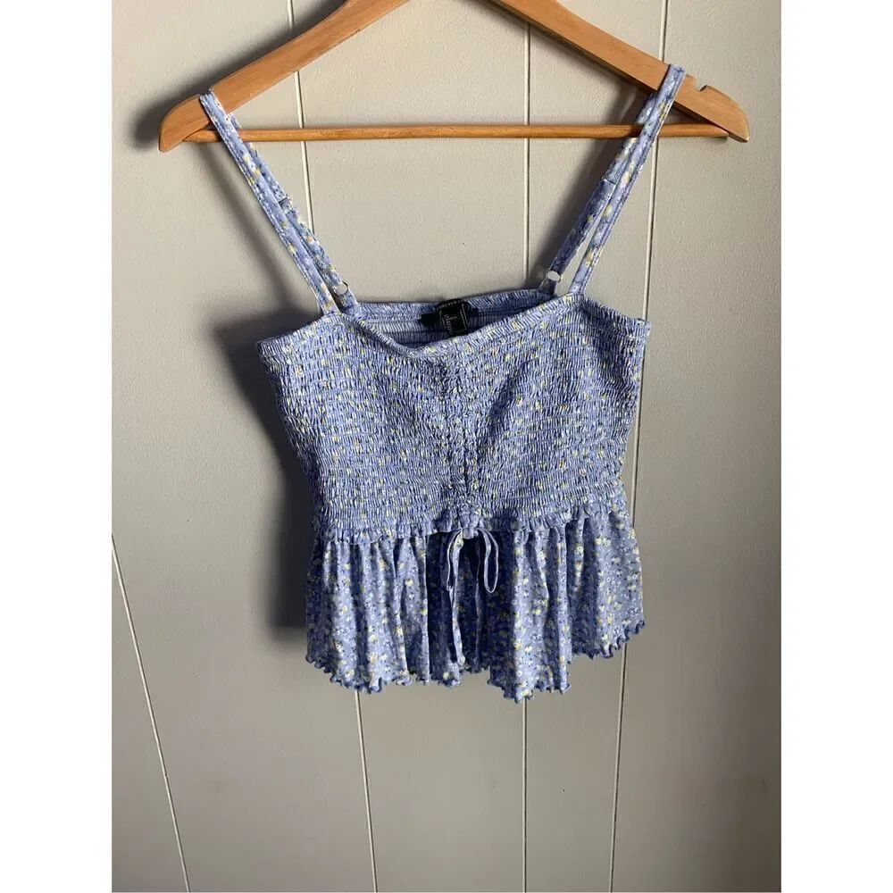 Forever 21 drawstring floral smocked cami small periwinkle NWT